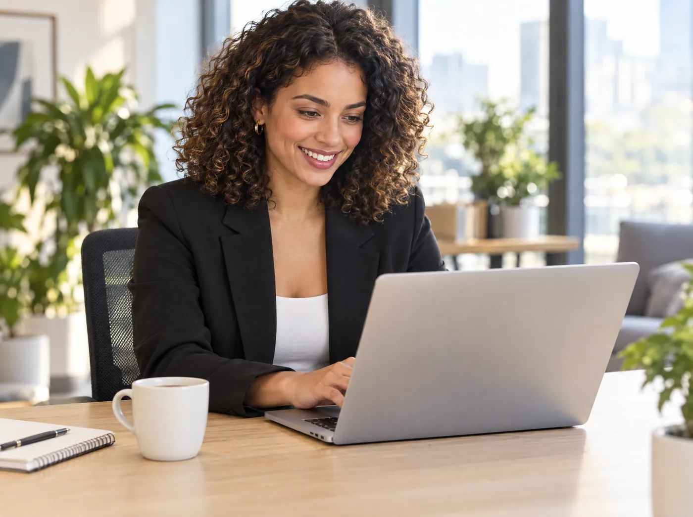 A recruiter reviewing applicants on a laptop